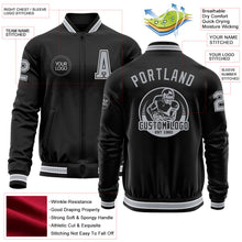 Laden Sie das Bild in den Galerie-Viewer, Uksn Individuelles Bomberjacke in Schwarz-Grau-Weiß mit Reißverschluss und Varsity-Letterman-Stil
