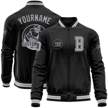 Laden Sie das Bild in den Galerie-Viewer, Uksn Individuelles Bomberjacke in Schwarz-Grau-Weiß mit Reißverschluss und Varsity-Letterman-Stil
