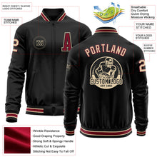 Laden Sie das Bild in den Galerie-Viewer, Uksn Individuelles Bomberjacke in Schwarz-Karmesinrot-City-Creme mit Reißverschluss und Varsity-Letterman-Stil
