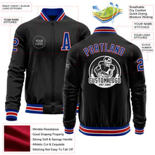 Laden Sie das Bild in den Galerie-Viewer, Uksn Individuelles Bomberjacke in Schwarz-Royalblau-Rot mit Reißverschluss und Varsity-Letterman-Stil
