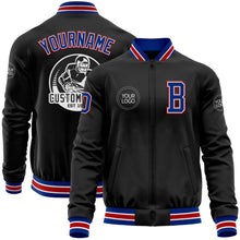 Laden Sie das Bild in den Galerie-Viewer, Uksn Individuelles Bomberjacke in Schwarz-Royalblau-Rot mit Reißverschluss und Varsity-Letterman-Stil
