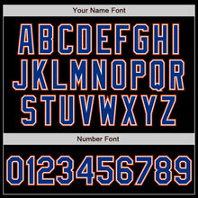 Laden Sie das Bild in den Galerie-Viewer, Uksn Individuelles Bomberjacke in Schwarz-Royalblau-Orange mit Reißverschluss und Varsity-Letterman-Stil

