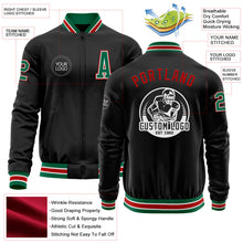 Laden Sie das Bild in den Galerie-Viewer, Uksn Individuelles Bomberjacke in Schwarz-Kelly-Grün-Rot mit Reißverschluss und Varsity-Letterman-Stil
