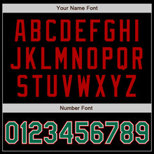 Laden Sie das Bild in den Galerie-Viewer, Uksn Individuelles Bomberjacke in Schwarz-Kelly-Grün-Rot mit Reißverschluss und Varsity-Letterman-Stil
