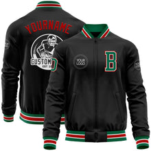 Laden Sie das Bild in den Galerie-Viewer, Uksn Individuelles Bomberjacke in Schwarz-Kelly-Grün-Rot mit Reißverschluss und Varsity-Letterman-Stil
