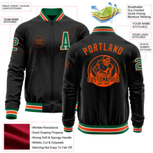 Laden Sie das Bild in den Galerie-Viewer, Uksn Individuelles Bomberjacke in Schwarz-Kelly-Grün-Orange mit Reißverschluss und Varsity-Letterman-Stil
