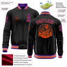 Laden Sie das Bild in den Galerie-Viewer, Uksn Individuelles Bomberjacke in Schwarz-Violett-Orange mit Reißverschluss und Varsity-Letterman-Stil
