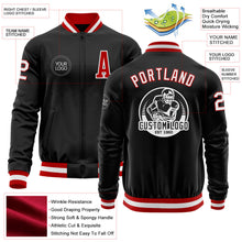 Laden Sie das Bild in den Galerie-Viewer, Uksn Individuelles Bomberjacke in Schwarz-Rot-Weiß mit Reißverschluss und Varsity-Letterman-Stil
