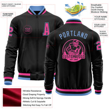Laden Sie das Bild in den Galerie-Viewer, Uksn Individuelles Bomberjacke in Schwarz-Pink-Hellblau mit Reißverschluss und Varsity-Letterman-Stil
