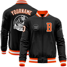 Laden Sie das Bild in den Galerie-Viewer, Uksn Individuelles Bomberjacke in Schwarz-Orange-Weiß mit Reißverschluss und Varsity-Letterman-Stil
