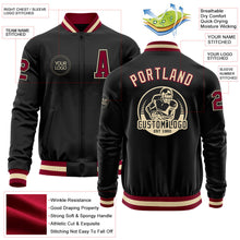 Laden Sie das Bild in den Galerie-Viewer, Uksn Individuelles Bomberjacke in Schwarz-Kastanienbraun-Creme mit Reißverschluss und Varsity-Letterman-Stil
