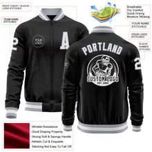 Laden Sie das Bild in den Galerie-Viewer, Uksn Individuelles Bomberjacke in Schwarz-Weiß-Grau mit Reißverschluss und Varsity-Letterman-Stil
