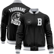 Laden Sie das Bild in den Galerie-Viewer, Uksn Individuelles Bomberjacke in Schwarz-Weiß-Grau mit Reißverschluss und Varsity-Letterman-Stil
