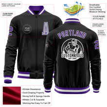 Laden Sie das Bild in den Galerie-Viewer, Uksn Individuelles Bomberjacke in Schwarz-Violett-Grau mit Reißverschluss und Varsity-Letterman-Stil
