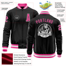 Laden Sie das Bild in den Galerie-Viewer, Uksn Individuelles Bomberjacke in Schwarz-Pink-Weiß mit Reißverschluss und Varsity-Letterman-Stil
