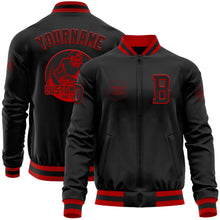 Laden Sie das Bild in den Galerie-Viewer, Uksn Individuelles Bomberjacke in Schwarz-Rot mit Reißverschluss und Varsity-Letterman-Stil
