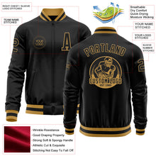 Laden Sie das Bild in den Galerie-Viewer, Uksn Individuelles Bomberjacke in Schwarz-Altgold mit Reißverschluss und Varsity-Letterman-Stil
