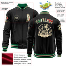 Laden Sie das Bild in den Galerie-Viewer, Uksn Individuelles Bomberjacke in Schwarz-Creme-Kelly-Grün mit Vintage-Mexiko-Flagge, Reißverschluss und Varsity-Letterman-Stil
