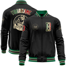 Laden Sie das Bild in den Galerie-Viewer, Uksn Individuelles Bomberjacke in Schwarz-Creme-Kelly-Grün mit Vintage-Mexiko-Flagge, Reißverschluss und Varsity-Letterman-Stil
