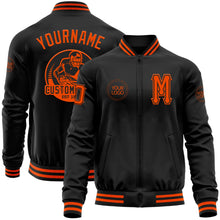 Laden Sie das Bild in den Galerie-Viewer, Uksn Individuelles Bomberjacke in Schwarz-Orange mit Reißverschluss und Varsity-Letterman-Stil

