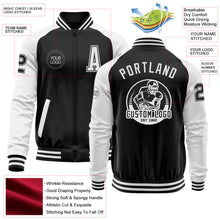 Laden Sie das Bild in den Galerie-Viewer, Uksn Individuelles Bomberjacke in Schwarz-Weiß mit Reißverschluss, Zweifarben-Design und Varsity-Letterman-Stil
