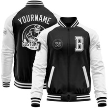 Laden Sie das Bild in den Galerie-Viewer, Uksn Individuelles Bomberjacke in Schwarz-Weiß mit Reißverschluss, Zweifarben-Design und Varsity-Letterman-Stil
