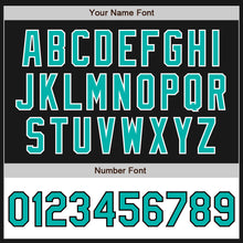 Laden Sie das Bild in den Galerie-Viewer, Uksn Individuelles Bomberjacke in Schwarz-Aqua-Weiß mit Reißverschluss, Zweifarben-Design und Varsity-Letterman-Stil
