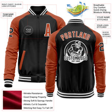 Laden Sie das Bild in den Galerie-Viewer, Uksn Individuelles Bomberjacke in Schwarz-Texas-Orange-Weiß mit Reißverschluss, Zweifarben-Design und Varsity-Letterman-Stil
