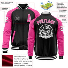 Laden Sie das Bild in den Galerie-Viewer, Uksn Individuelles Bomberjacke in Schwarz-Pink-Weiß mit Reißverschluss, Zweifarben-Design und Varsity-Letterman-Stil

