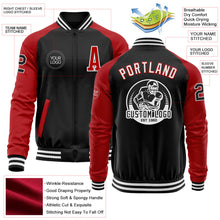 Laden Sie das Bild in den Galerie-Viewer, Uksn Individuelles Bomberjacke in Schwarz-Rot-Weiß mit Reißverschluss, Zweifarben-Design und Varsity-Letterman-Stil
