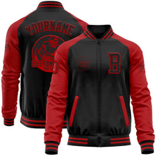 Laden Sie das Bild in den Galerie-Viewer, Uksn Individuelles Bomberjacke in Schwarz-Rot mit Reißverschluss, Zweifarben-Design und Varsity-Letterman-Stil
