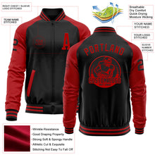 Laden Sie das Bild in den Galerie-Viewer, Uksn Individuelles Bomberjacke in Schwarz-Rot mit Reißverschluss, Zweifarben-Design und Varsity-Letterman-Stil
