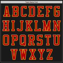 Laden Sie das Bild in den Galerie-Viewer, Uksn Individuelles Bomberjacke in Schwarz-Gold-Rot mit Reißverschluss, Zweifarben-Design und Varsity-Letterman-Stil
