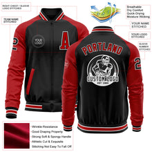 Laden Sie das Bild in den Galerie-Viewer, Uksn Individuelles Bomberjacke in Schwarz-Rot-Weiß mit Reißverschluss, Zweifarben-Design und Varsity-Letterman-Stil
