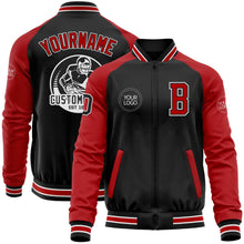 Laden Sie das Bild in den Galerie-Viewer, Uksn Individuelles Bomberjacke in Schwarz-Rot-Weiß mit Reißverschluss, Zweifarben-Design und Varsity-Letterman-Stil
