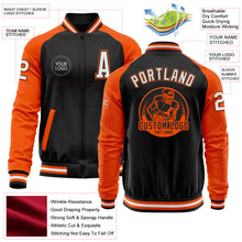 Laden Sie das Bild in den Galerie-Viewer, Uksn Individuelles Bomberjacke in Schwarz-Weiß-Orange mit Reißverschluss, Zweifarben-Design und Varsity-Letterman-Stil
