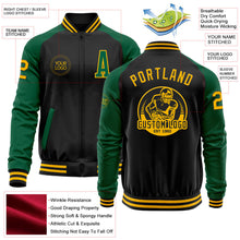 Laden Sie das Bild in den Galerie-Viewer, Uksn Individuelles Bomberjacke in Schwarz-Gold-Kelly-Grün mit Reißverschluss, Zweifarben-Design und Varsity-Letterman-Stil
