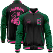 Laden Sie das Bild in den Galerie-Viewer, Uksn Individuelles Bomberjacke in Schwarz-Pink-Kelly-Grün mit Reißverschluss, Zweifarben-Design und Varsity-Letterman-Stil
