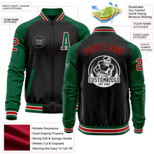 Laden Sie das Bild in den Galerie-Viewer, Uksn Individuelles Bomberjacke in Schwarz-Rot-Kelly-Grün mit Reißverschluss, Zweifarben-Design und Varsity-Letterman-Stil
