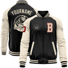 Laden Sie das Bild in den Galerie-Viewer, Uksn Individuelles Bomberjacke in Schwarz-Rot-Creme mit Reißverschluss, Zweifarben-Design und Varsity-Letterman-Stil
