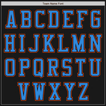 Laden Sie das Bild in den Galerie-Viewer, Uksn Individuelles Bomberjacke in Schwarz-Orange-Puderblau mit Reißverschluss, Zweifarben-Design und Varsity-Letterman-Stil
