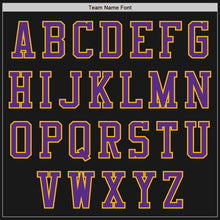 Laden Sie das Bild in den Galerie-Viewer, Uksn Individuelles Bomberjacke in Schwarz-Gold-Violett mit Reißverschluss, Zweifarben-Design und Varsity-Letterman-Stil
