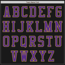 Laden Sie das Bild in den Galerie-Viewer, Uksn Individuelles Bomberjacke in Schwarz-Altgold-Violett mit Reißverschluss, Zweifarben-Design und Varsity-Letterman-Stil
