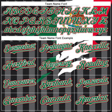 Laden Sie das Bild in den Galerie-Viewer, Uksn Individuelles Bomberjacke in Schwarz-Kelly-Grün-Rot-Grau mit 3D-Mexiko-Flagge, Druckknopfleiste, Kapuze und Varsity-Letterman-Stil
