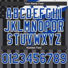 Laden Sie das Bild in den Galerie-Viewer, Uksn Individuelles Bomberjacke in Schwarz-Gewitterblau-Grau mit 3D-Honduras-Flagge, Druckknopfleiste, Kapuze und Varsity-Letterman-Stil
