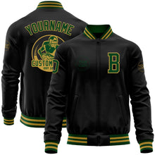 Laden Sie das Bild in den Galerie-Viewer, Uksn Individuelles Bomberjacke in Schwarz-Grün-Altgold mit Reißverschluss und Varsity-Letterman-Stil
