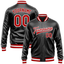 Laden Sie das Bild in den Galerie-Viewer, Uksn Individuelles Bomberjacke in Schwarz-Rot-Weiß mit Kunstleder, Druckknopfleiste und Varsity-Letterman-Stil
