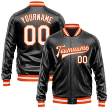 Laden Sie das Bild in den Galerie-Viewer, Uksn Individuelles Bomberjacke in Schwarz-Weiß-Orange mit Kunstleder, Druckknopfleiste und Varsity-Letterman-Stil
