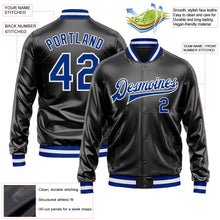 Laden Sie das Bild in den Galerie-Viewer, Uksn Individuelles Bomberjacke in Schwarz-Royalblau-Weiß mit Kunstleder, Druckknopfleiste und Varsity-Letterman-Stil
