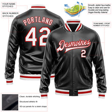Laden Sie das Bild in den Galerie-Viewer, Uksn Individuelles Bomberjacke in Schwarz-Weiß-Rot mit Kunstleder, Druckknopfleiste und Varsity-Letterman-Stil
